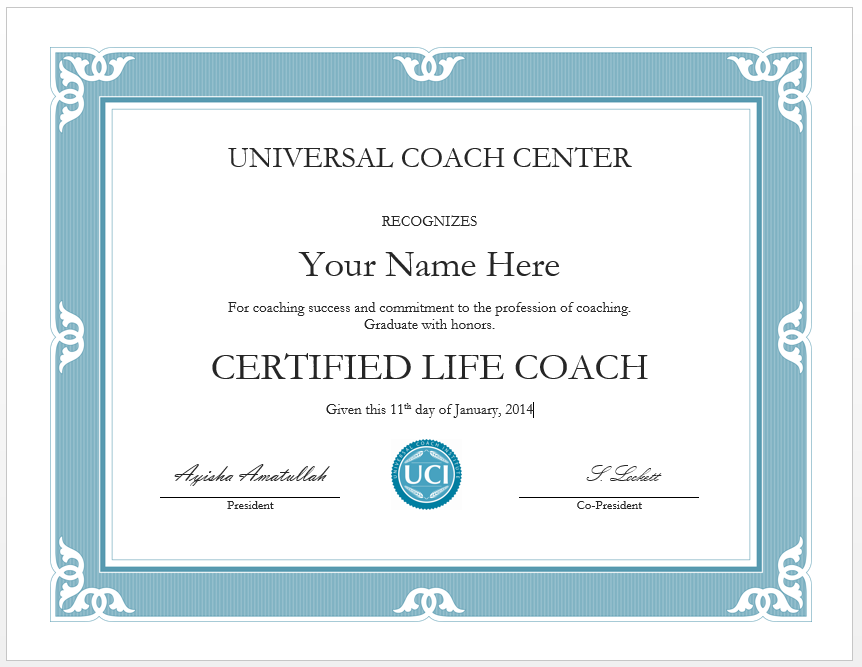 Life Coach Certificate Example